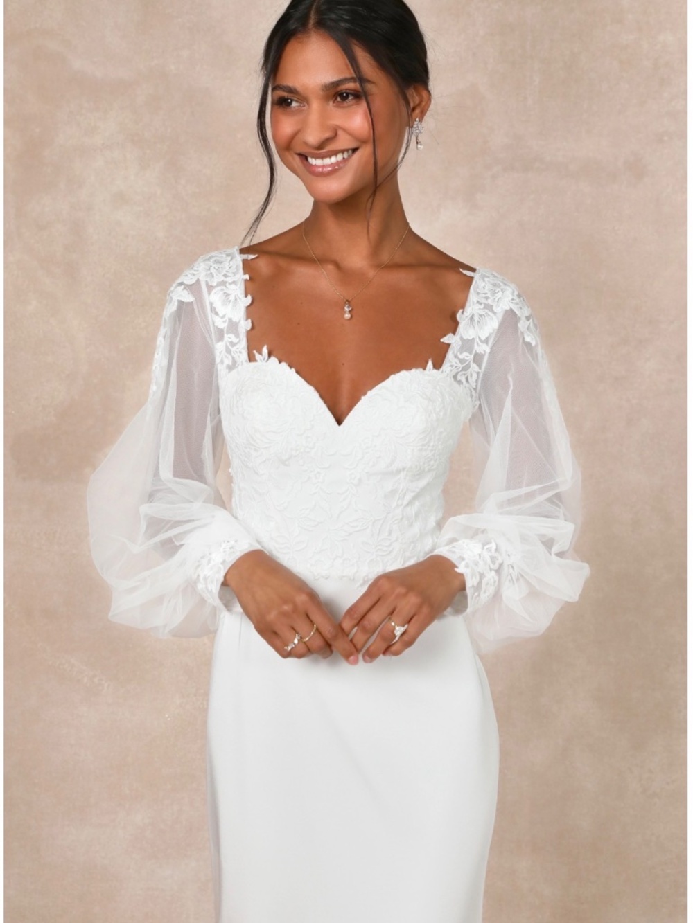 Lulus Timeless Adoration White Embroidered Bishop Sleeve Maxi Wedding Dress S - Picture 2 of 5